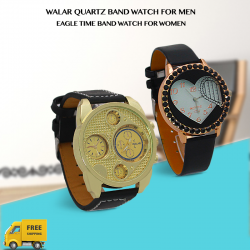Buy 2 In 1 Bundle Offer, Walar Quartz Leather Band Watch For Men, Eagle Time Leather Band Watch For Women, WLR62